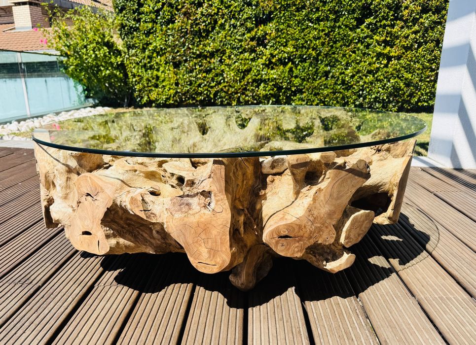 mesa raiz teca vidro