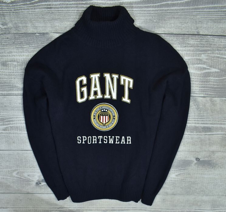 Gant Granatowy Sweter Męski Z Golfem Bawełna Wełna M