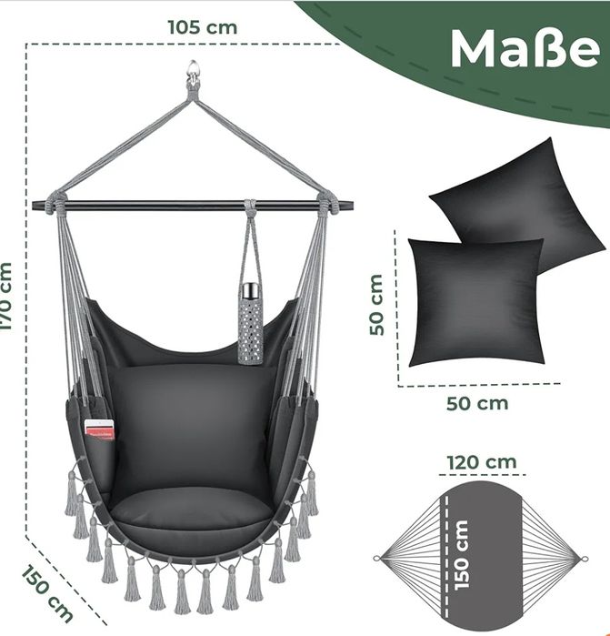 Krzesło brazylijskie fotel wiszący Kesser z 2 poduszkami 50 cm 150 kg