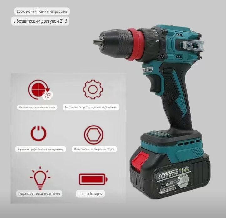 Безщітковий акумуляторний  шуруповерт зі швидкозмінним патроном