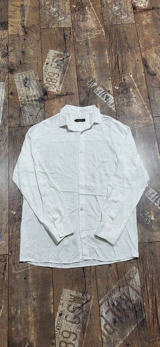 Loro piana biała koszula lniana męska naturalna premium M L
