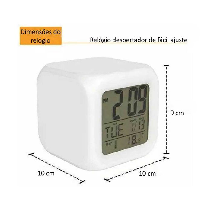 Relógio alarme digital ∎ LED ∎ Com 7 cores diferentes