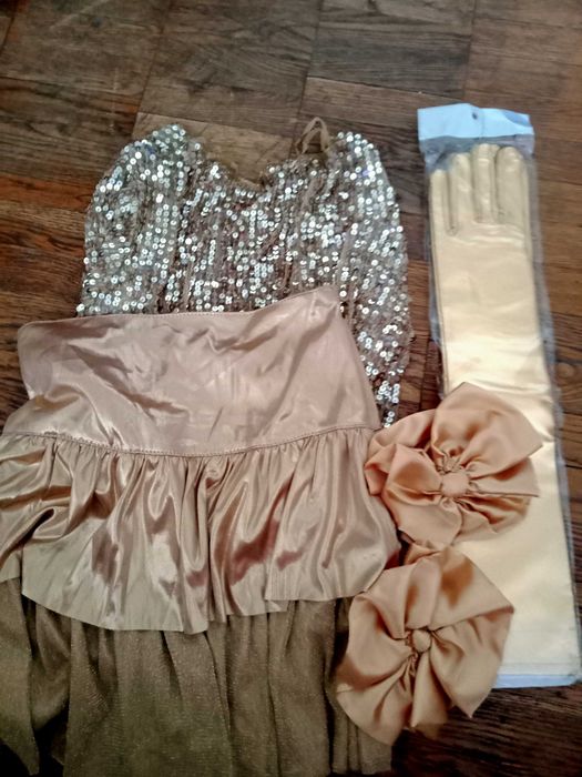 Золотисті рукавички юбка бант жилет карнавал можна двойні