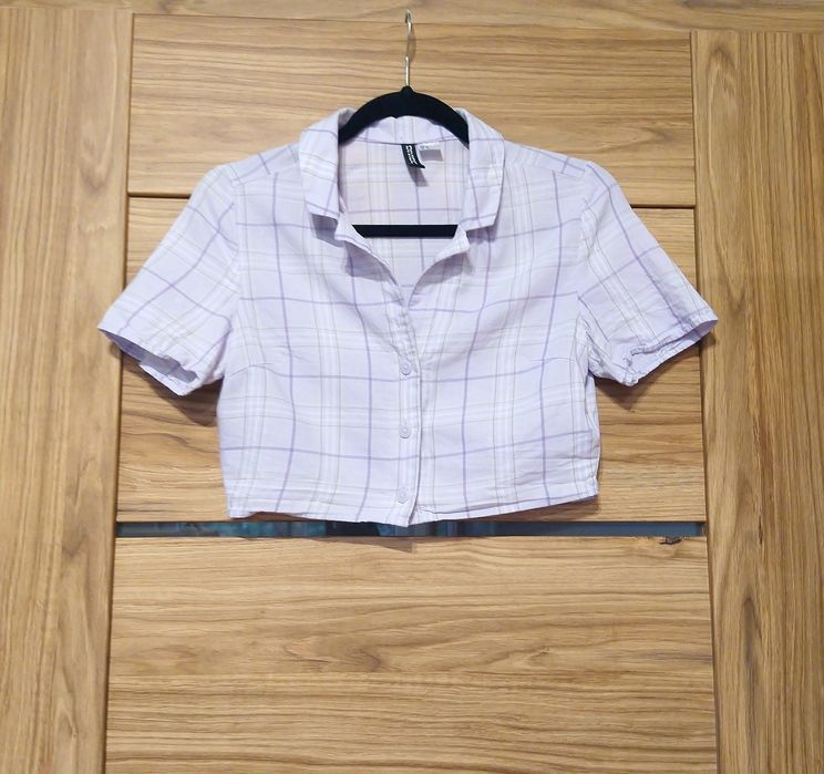 Fioletowa koszula typu crop top z krótkim rękawem, 100% bawełna