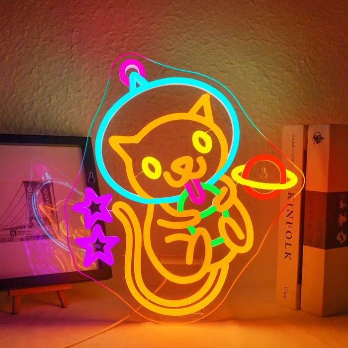 Neon kot kotek astronauta led