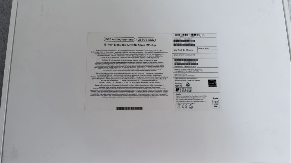 Laptop APPLE MacBook Air 2023 15.3" M2 8GB RAM 256GB