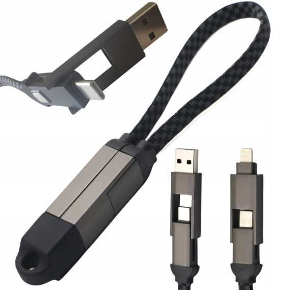 Kabel magnetyczny 4w1 do ładowania brelok 100W 15cm USB-C USB-A
