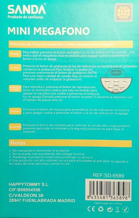 Mini Megafone a pilhas Grava e Reproduz