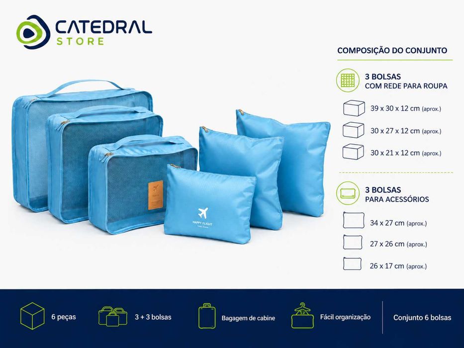 Conjunto 6 Bolsas Organizadoras para Mala de Viagem