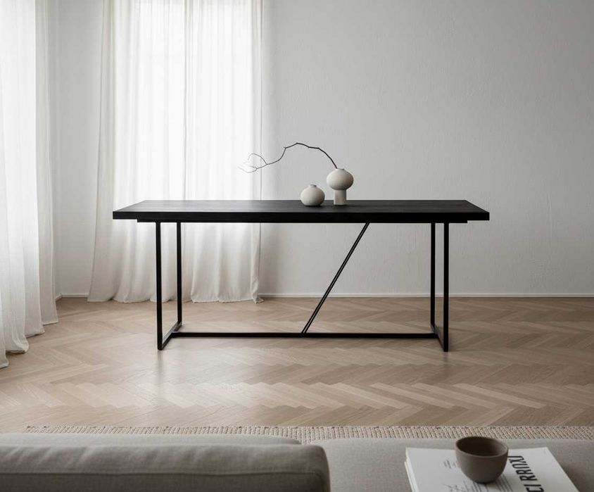 Stół dębowy palony CZARNY LORD | Lite drewno dębowe