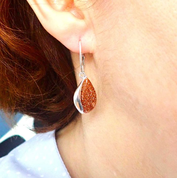 Komplet srebrnej biżuterii. Próba 925. Kamień piasek pustyni KJS010pp