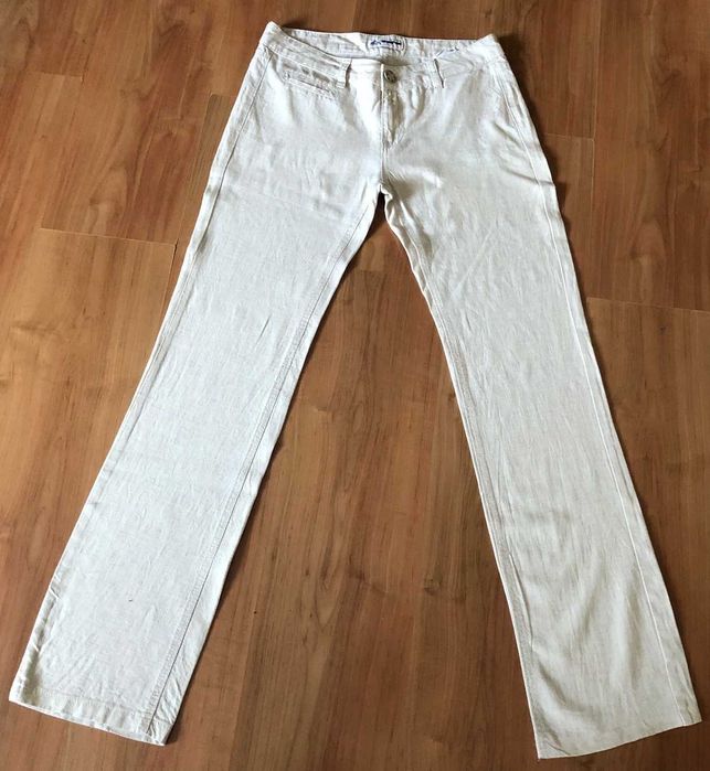 Spodnie damskie len/wiskoza kremowe r.M 35zł