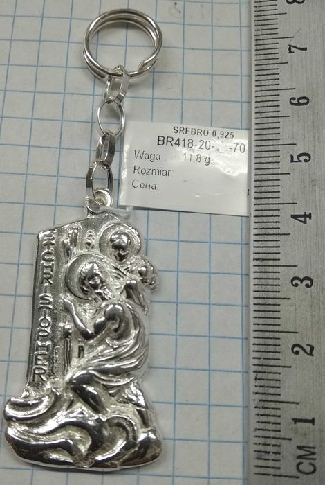 Brelok Duży ciężki Święty Krzysztof Srebro 925 Nowe
