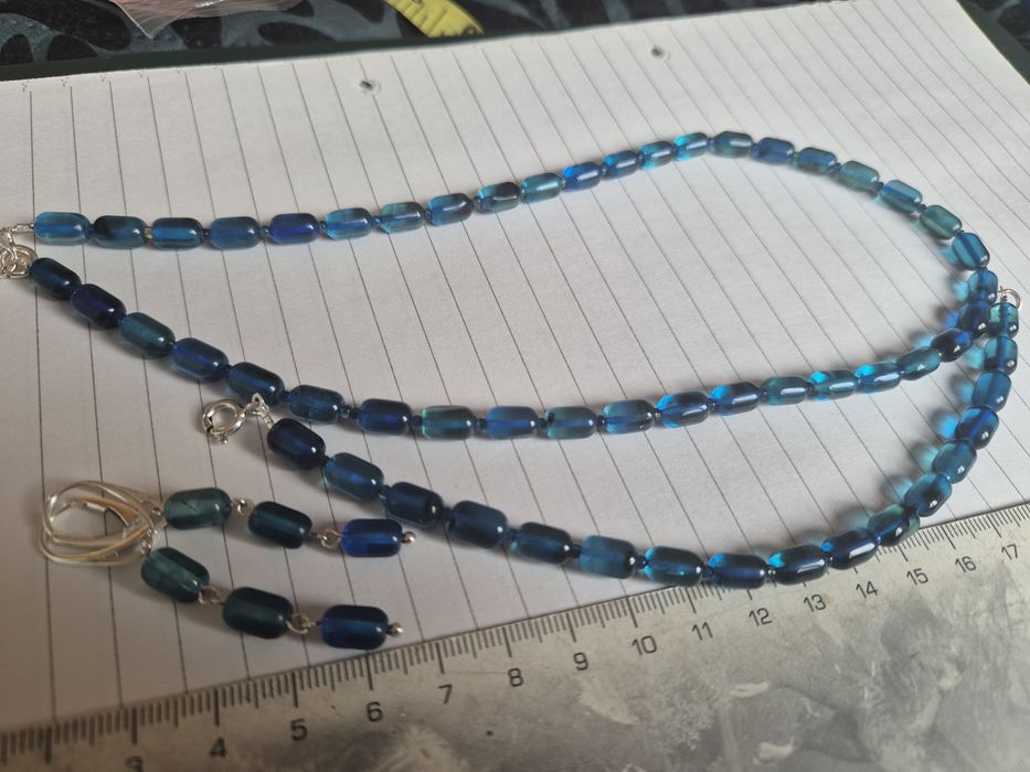 bursztyn barwiony niebieski komplet nowy