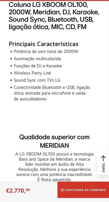 Coluna de som LG