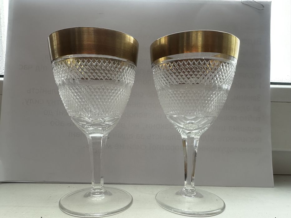 Фужери кришталеві  для вина Богемія в позолоті