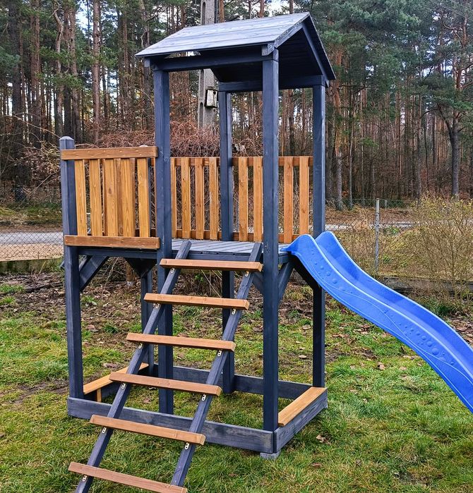 Drewniany plac zabaw, domek, taras, ślizg, huśtawka, piaskownica 14dni