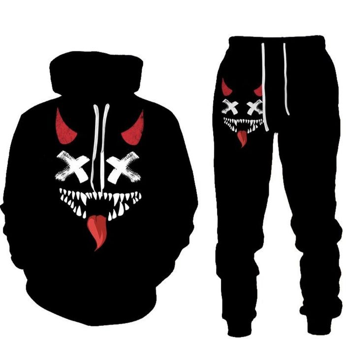 Лёгкий костюм (худи + штаны) с принтом «Дьявольская маска», размер 5XL