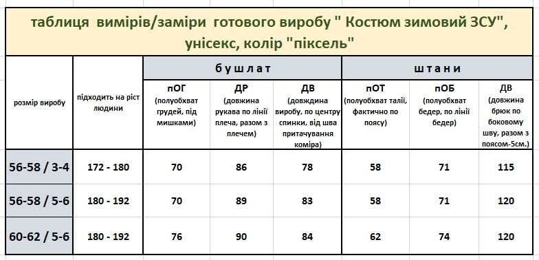 ЦінаОпт. Костюм зимовий ЗСУ по ДСТУ великі р-ри56-58/60-62 Виробник!