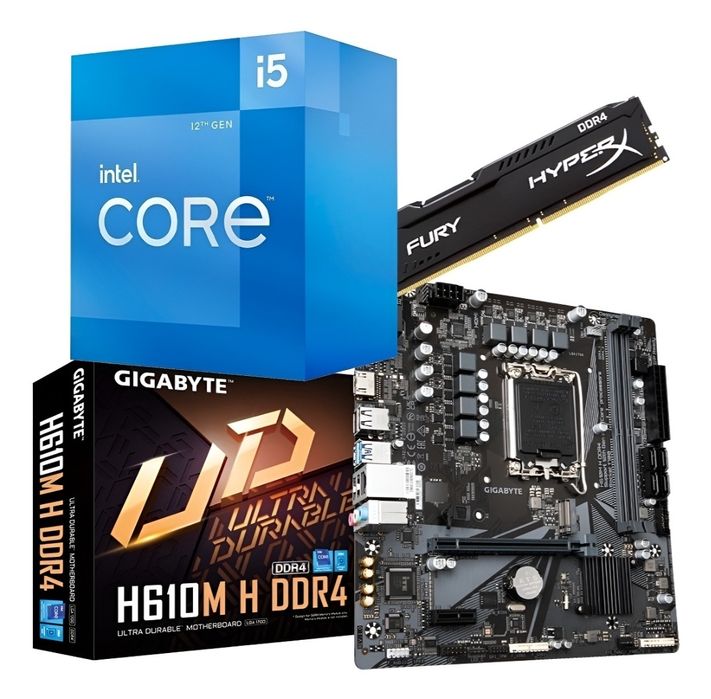 Новий комплект  Gigabyte H610m+ core i5 12400f+ 32Gb HyperX