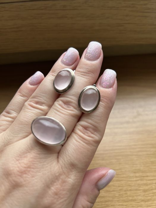 Срібний комплект з рожевим кварцем!