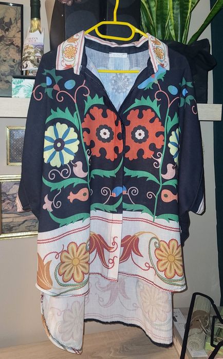 Koszula len folk, boho, hippie, Lniana koszula folk