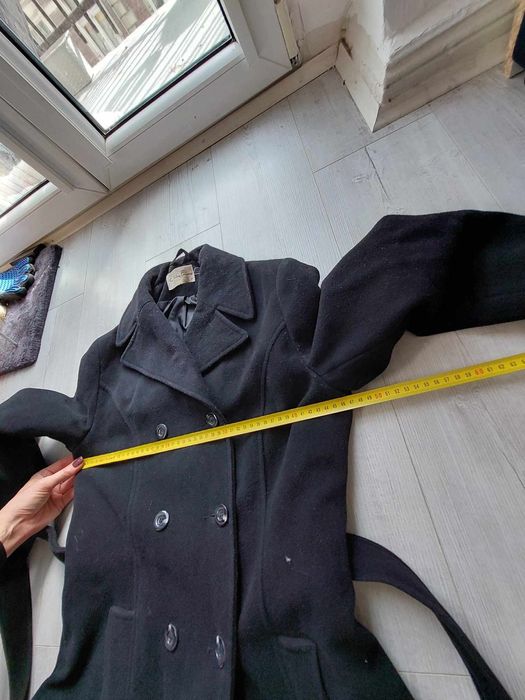 Płaszcz klasyczny czarny 38 M wełniany wełna