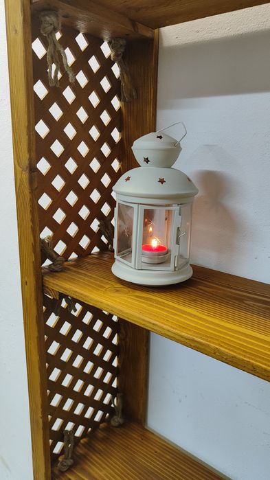 Rustic Shelf/Wine Rack with Lateral Slats and Sisal Rope64398345385474121