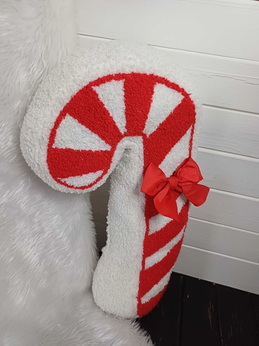 Декоративна новорічна різдвяна подушка цукерка паличка льодяник