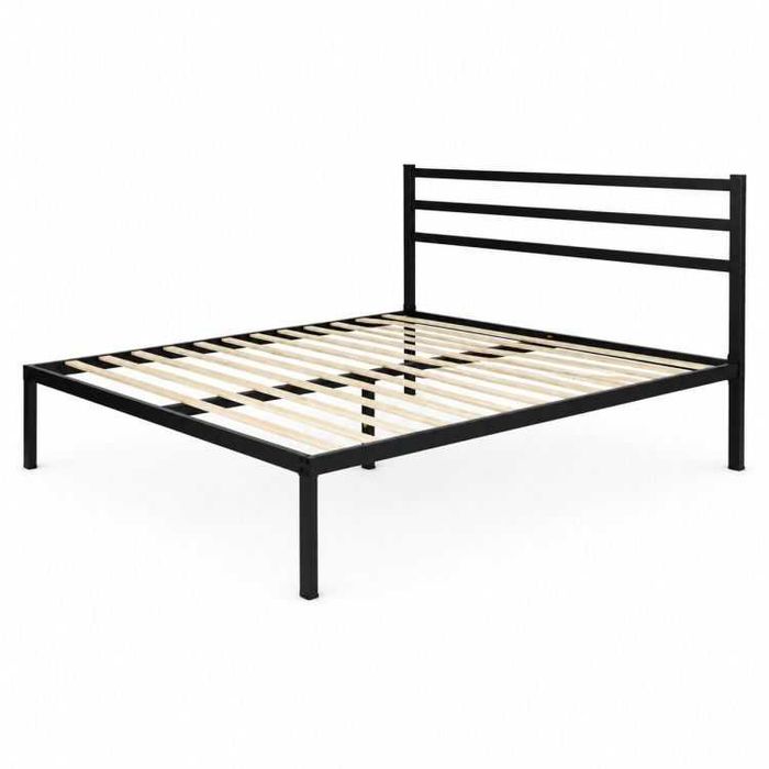 ŁÓŻKO metalowe 190x200 cm ze stelażem i zagłówkiem NOWOCZESNE CZARNE