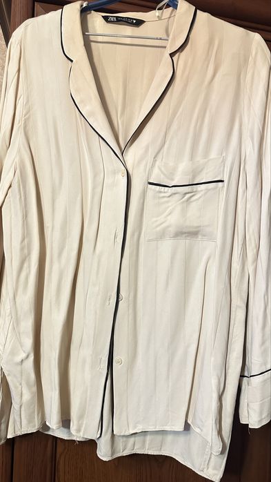 Рубашка Zara бежева в піжамном стилі