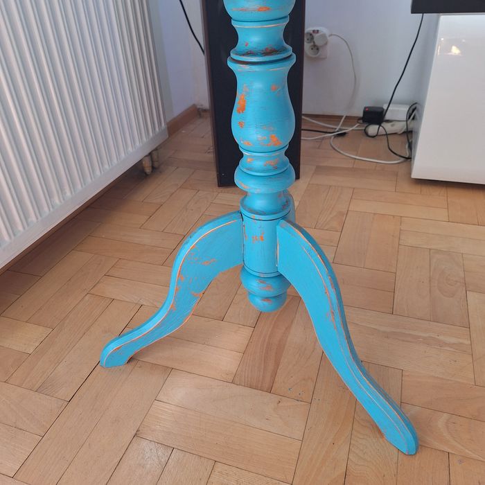 STOLIK STÓŁ  DREWNIANY  turkusowy wiejski styl shabby