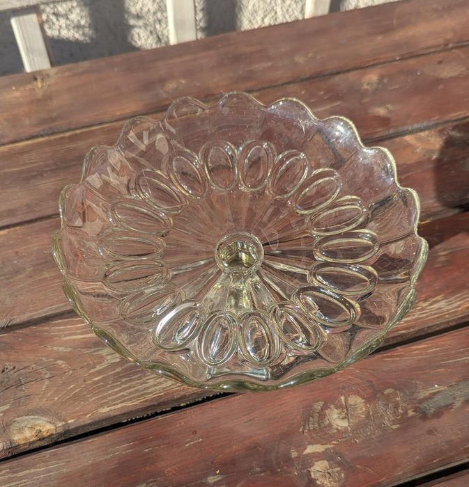 Mała szklana patera na nóżce vintage PRL