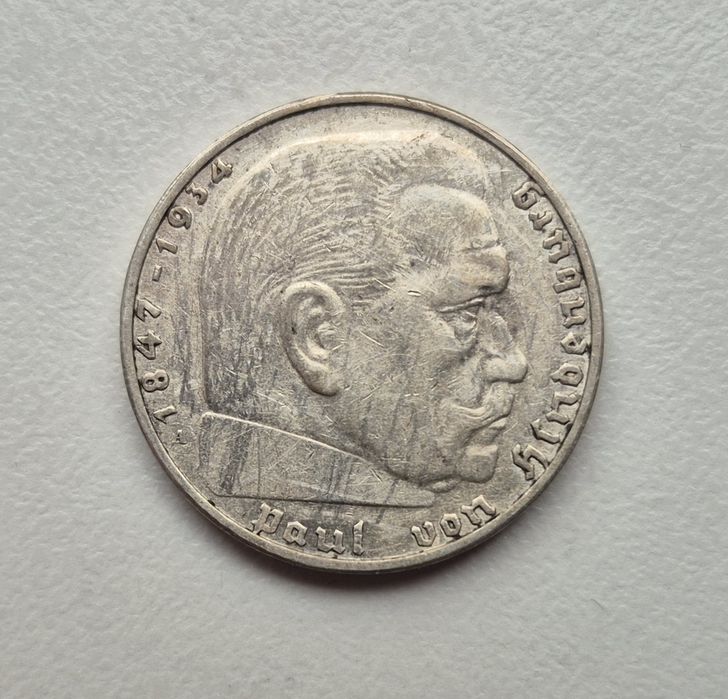 2 марки 1937 р. Німеччина 3 рейх Гінденбург срібло