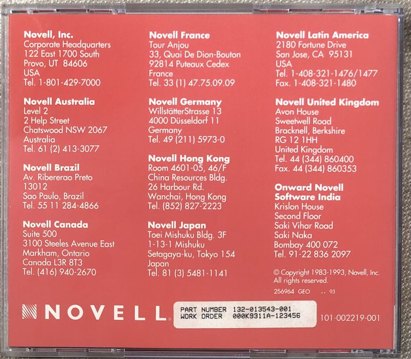 • Novell NetWare 4 4.1 4.11 (Folia!) + SAA + Licencja 1000 User + Corel WordPerfect - Kolekcjonerski Nowy Oryginalny Zestaw Płyt CD Administratora