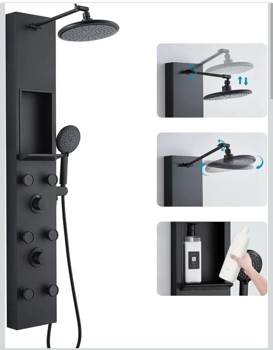 Keokbon piękny Panel prysznicowy 3 w 1, czarny,