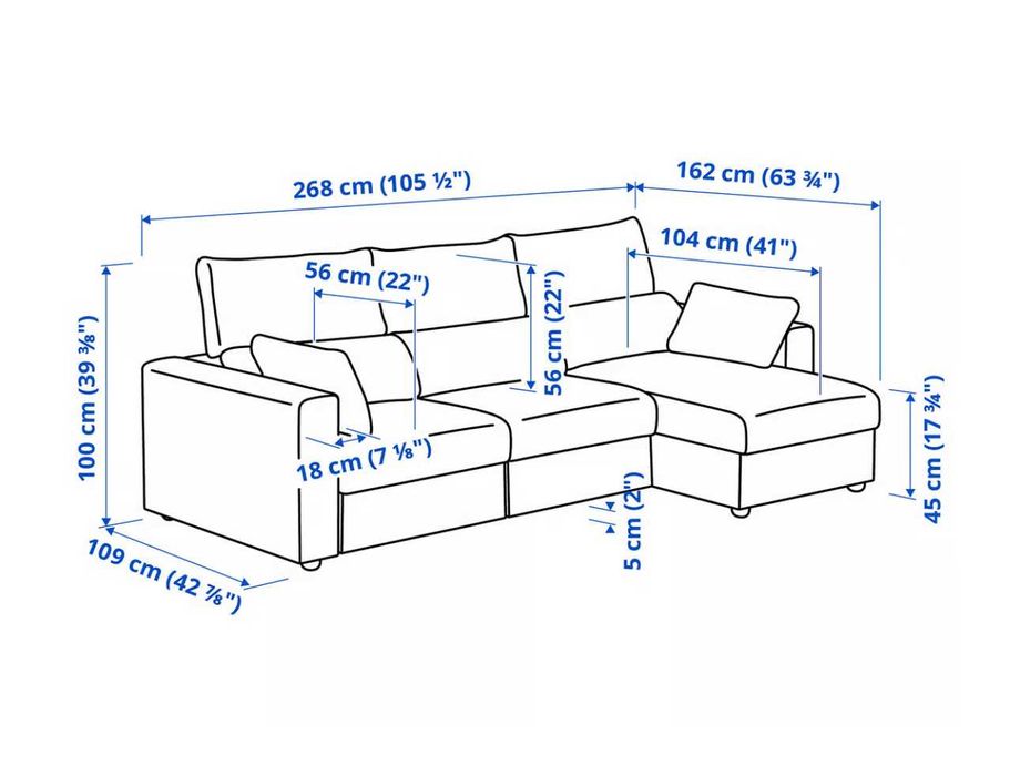 Sofá 3 lugares c/chaise longue cinza