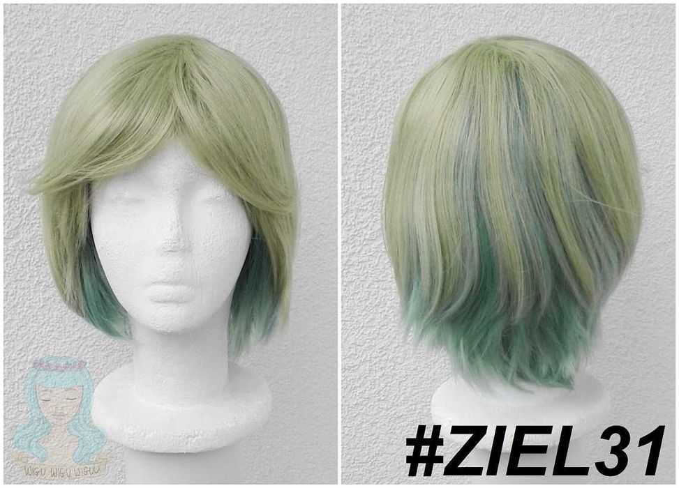 Pinocchio SINoALice zielona peruka ombre gradient z grzywką krótka