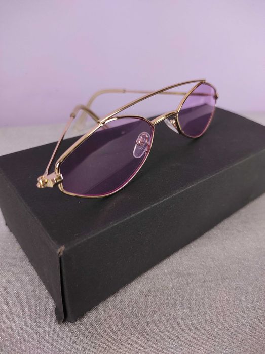 Różowe owalne okulary ozdobne y2k złote oprawki 90s 00s retro vintage