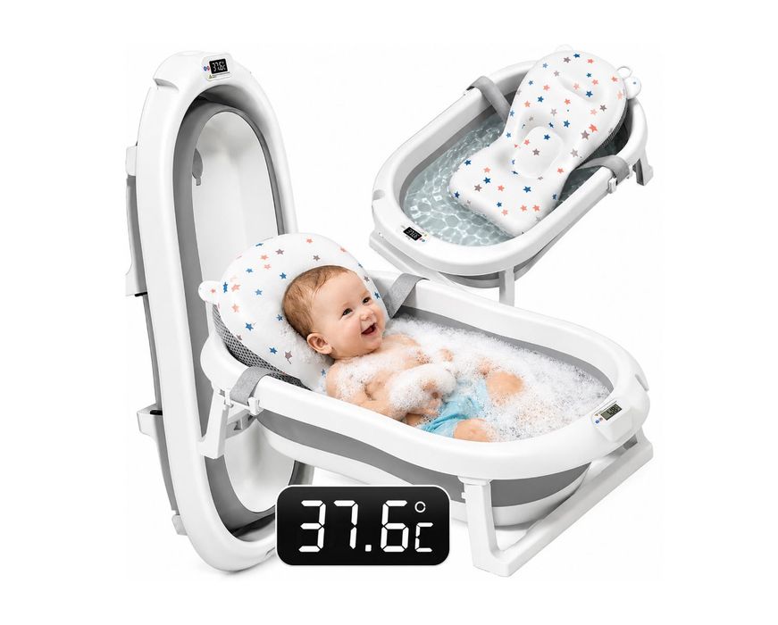 Wanienka dla Dziecka Niemowlaka Składana Wanna z Termometrem LCD Poduszka 0-24m