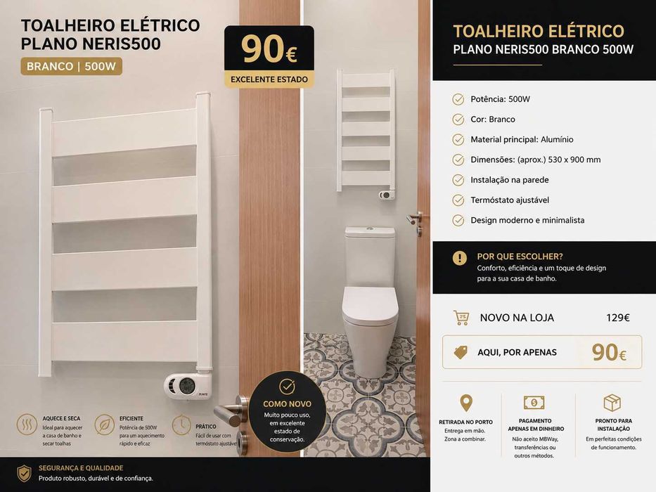 Toalheiro Elétrico Plano NERIS500 Branco 500W – Como Novo