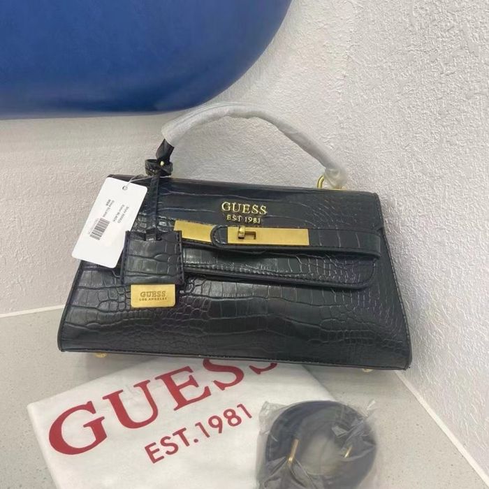 Елегантна сумка Guess Enisa Top Handle Flap Чорна Жіноча шкіра  сумка гес гуес женская кожа