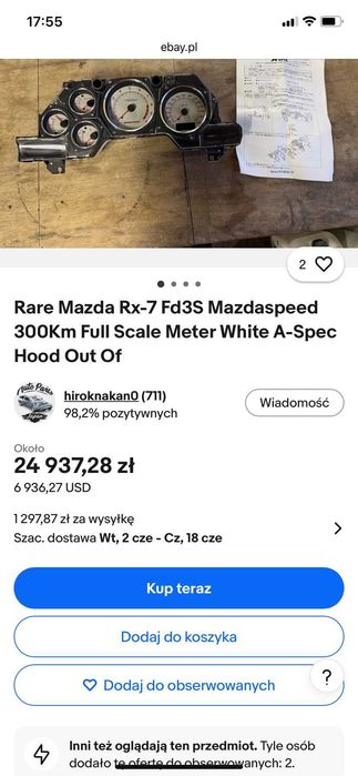 Mazda RX7 FD Mazdaspeed 300 km/h licznik OEM JDM biały RARYTAS unikat