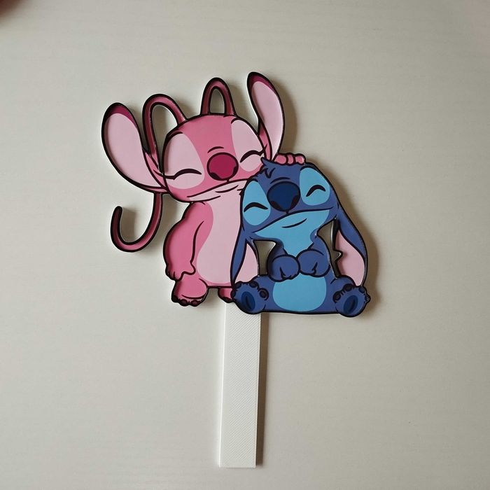 Topper de Bolo Stitch e Angel Personalizado