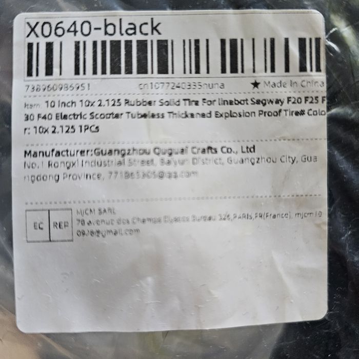 Pneu sem câmara para Segway Trotinete 10x2.125