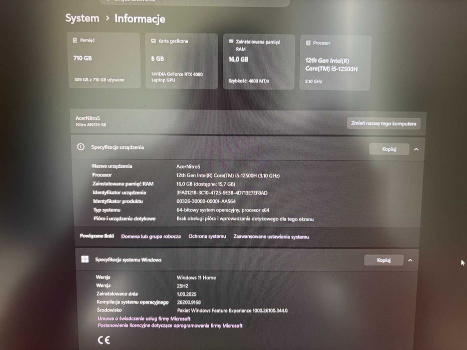 Acer NITRO 5 RTX 4060 AN515-58-59HM GWARANCJA!