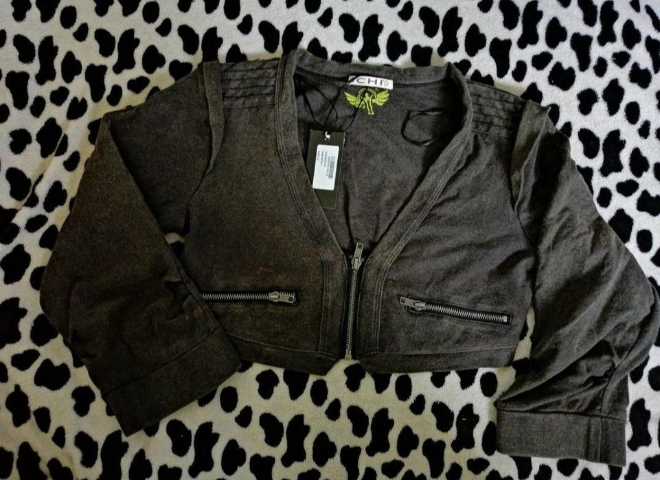 ICHI krótka Bluza khaki melanżowa bluzka crop top 100% BAWEŁNA _ Nowa!