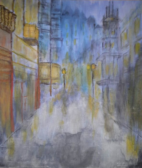 Pintura "Cidade fantasma"  Iryna Lyashenko Tela sobre cartão 20×30.