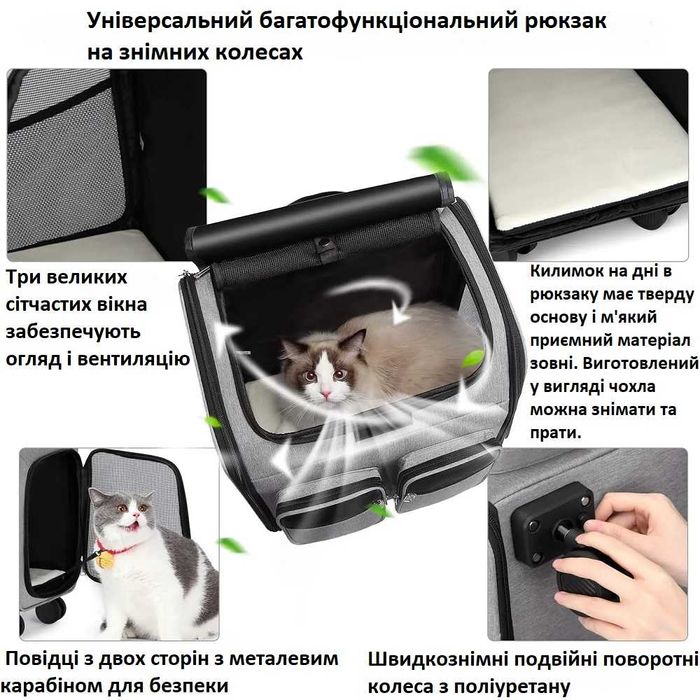 Рюкзак на колесах для котів кішок маленьких собак