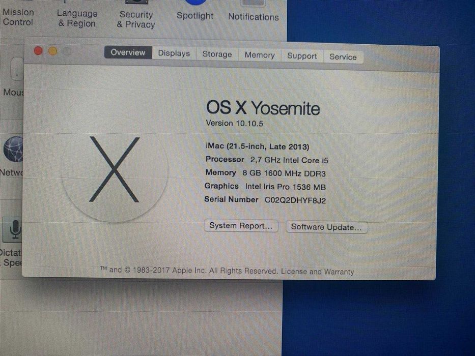 Apple iMac 21" de 2013 OS X Yosemite 10.10.5